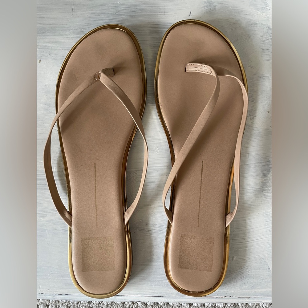 Dolce Vita Nude Sandals with Gold Trim